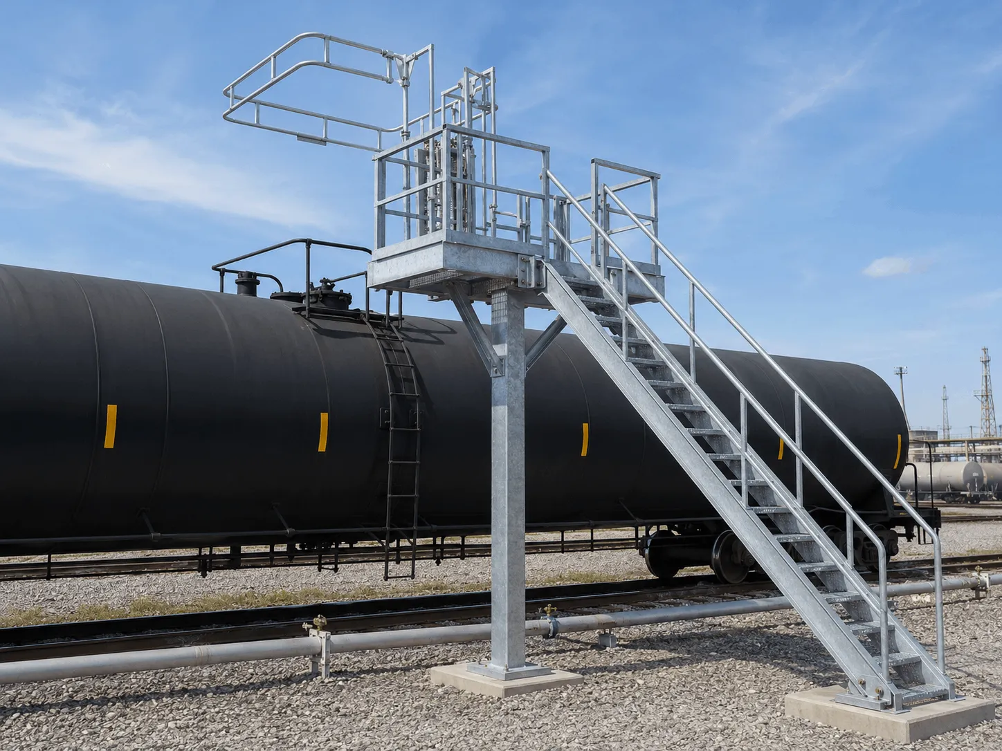 Loading gangway beside a tank railcar