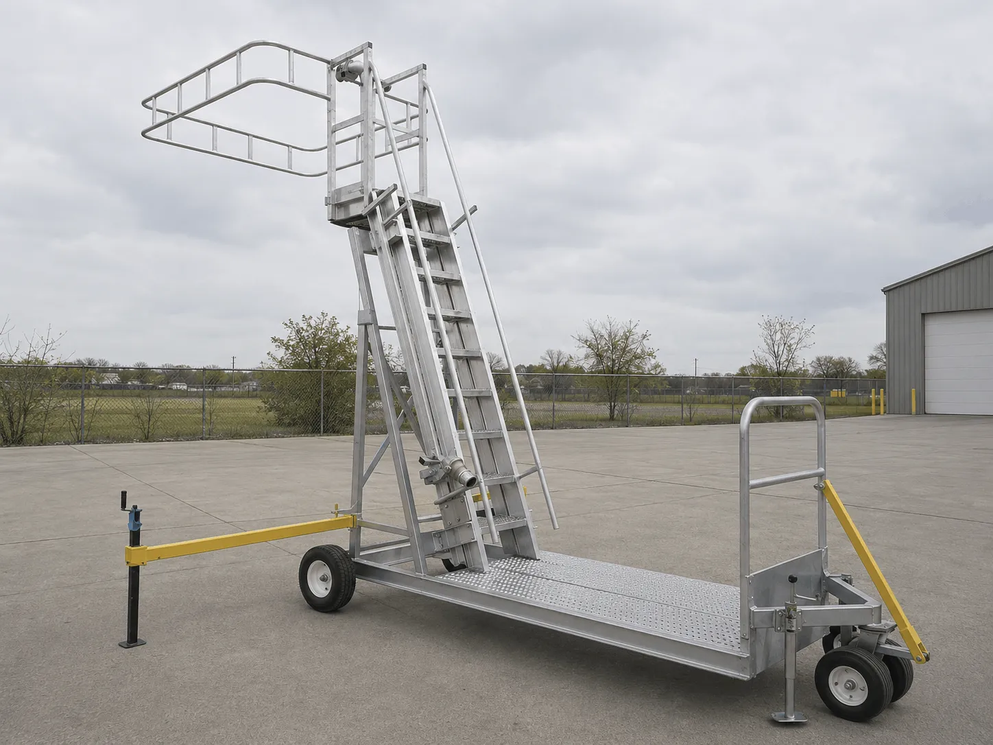 Portable loading-access platform positioned in a rail yard